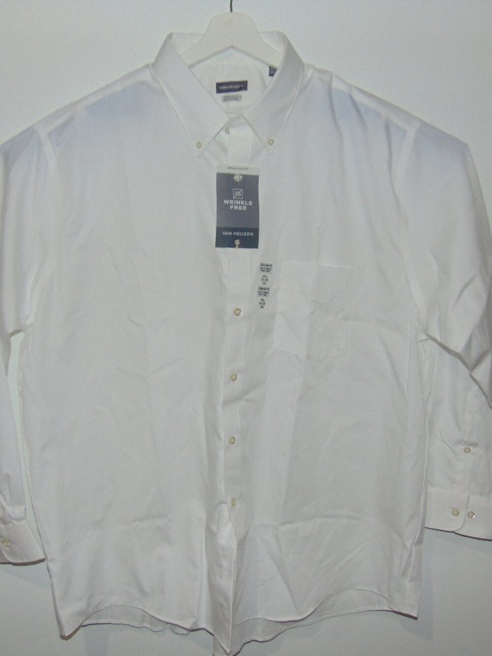 Van Heusen Men’s 2XL 18 34/35 White Regular Fit Stretch Dress Shirt Button Front